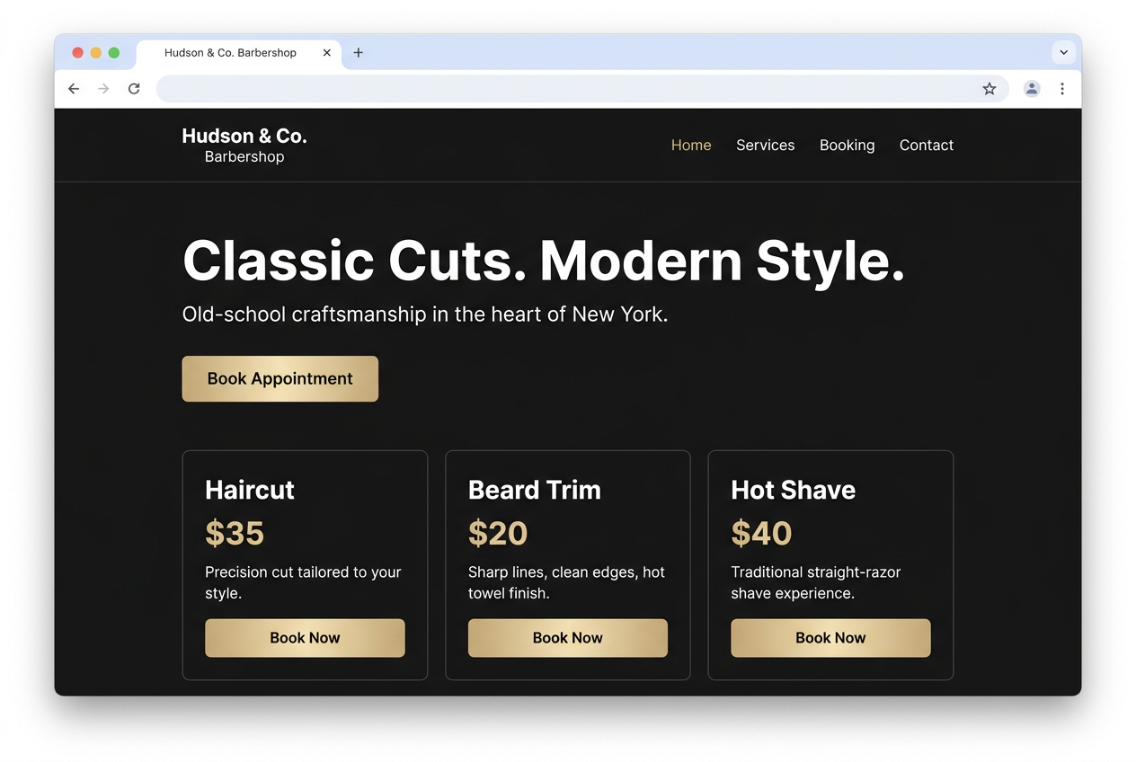 Hudson & Co. Barbershop website preview
